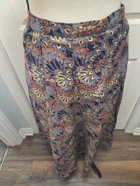 Handmade Flare Out Peacock Print Skirt With Pockets